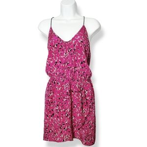Karina Grimaldi Pink 100% Silk Spaghetti Strap Ruffle Front Mini Dress B…